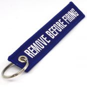 Remove Before Firing Keychain - Blue/White